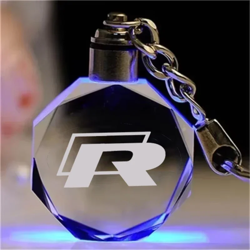 LED Car Keychian for Volkswagen Rline Logo Golf Jetta Polo Passat B5 B6 Touareg Bora Beetle Crystal LED Key Rings Pendant Holder