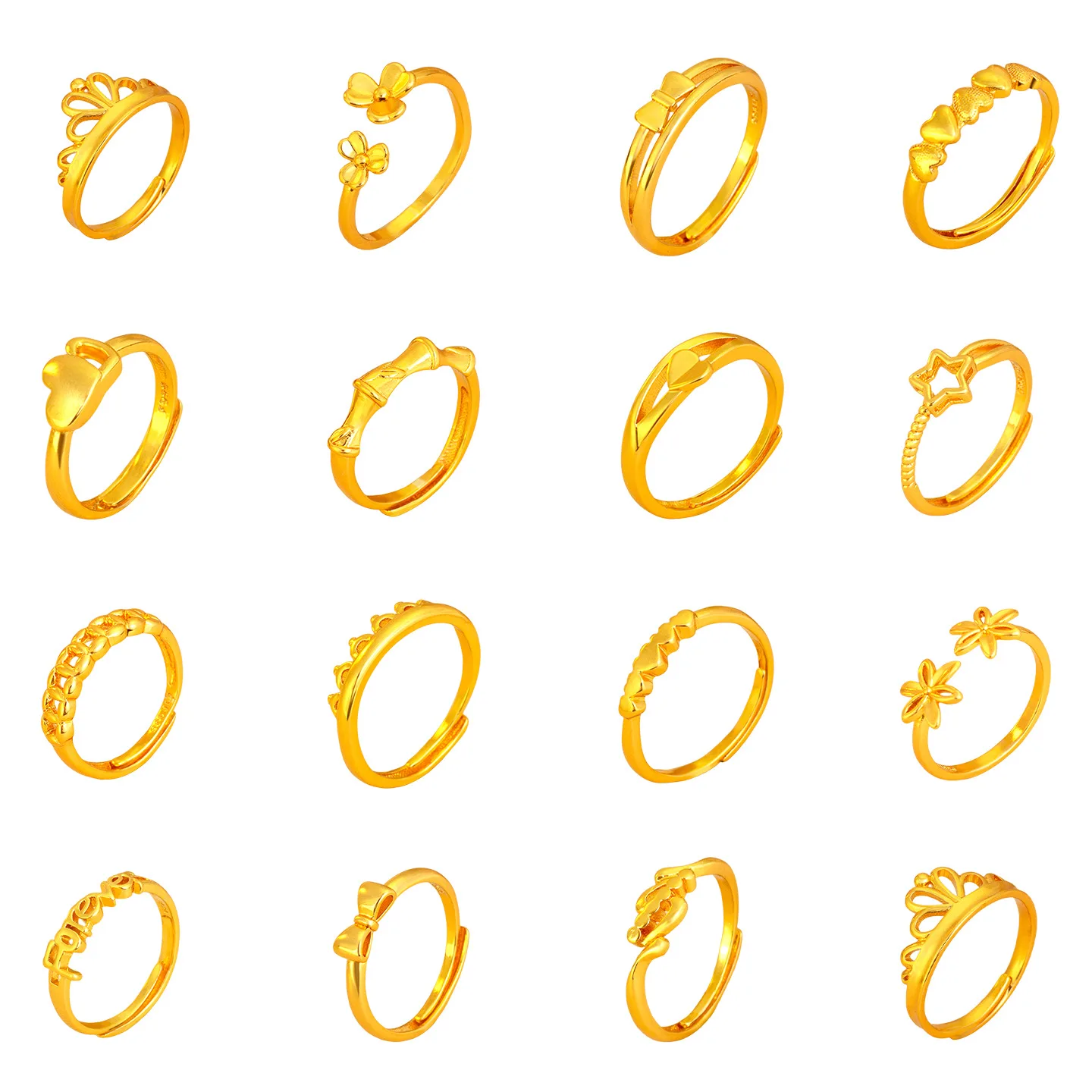 9999 gold multiple styles of women's simple and small opening adjustable finger ring jewelry for wholesale