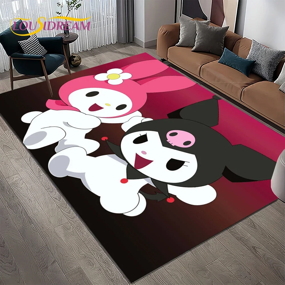 3D Cute Kuromi Cartoon Sanrio Girl Rug Carpet for Living Room Bedroom Home Decor,Non-slip Decoration for Sofa Doormat Gift Kids