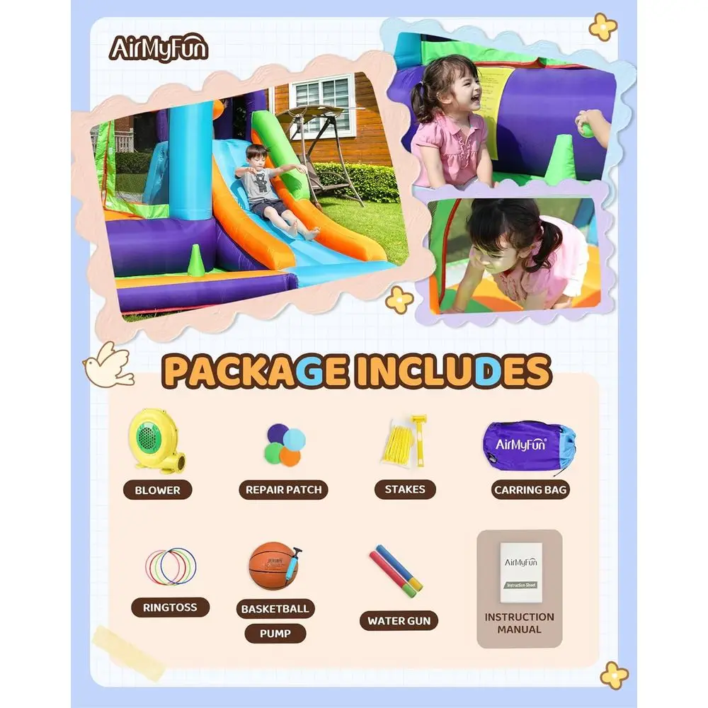 Dmuchany zamek dla dzieci i niemowląt, dmuchany domek do skakania z dmuchawą, na zewnątrz i do wewnątrz, na podwórko, z zjeżdżalnią (