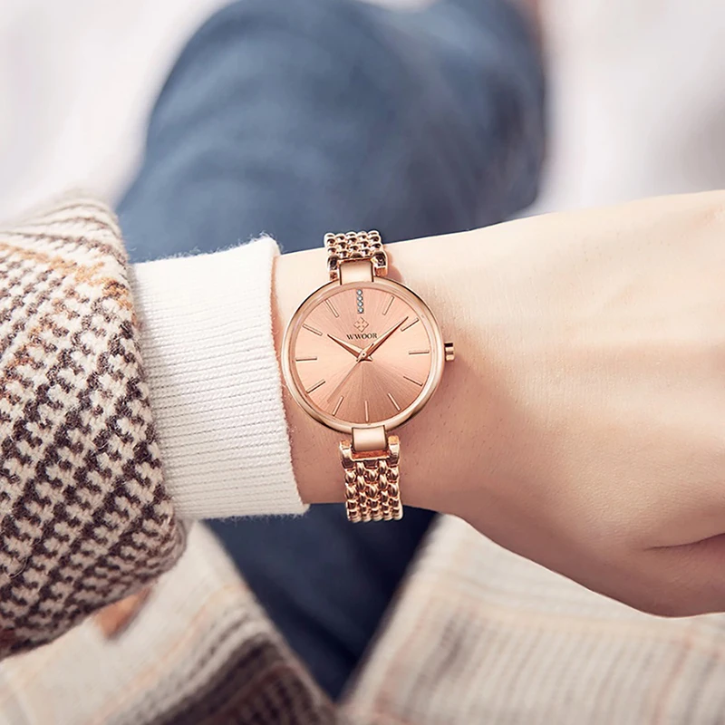 WWOOR – montre-Bracelet en diamant pour femmes, élégante, de marque, à la mode, en or Rose, cadeaux, offre spéciale