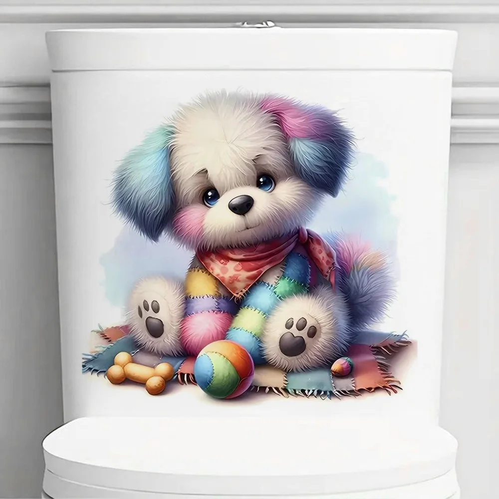 Colorful Puppy Vinyl Sticker, Waterproof Vinyl Material, Ideal for Toilet, Home , Refrigerator, Car, Window, Wall Decor