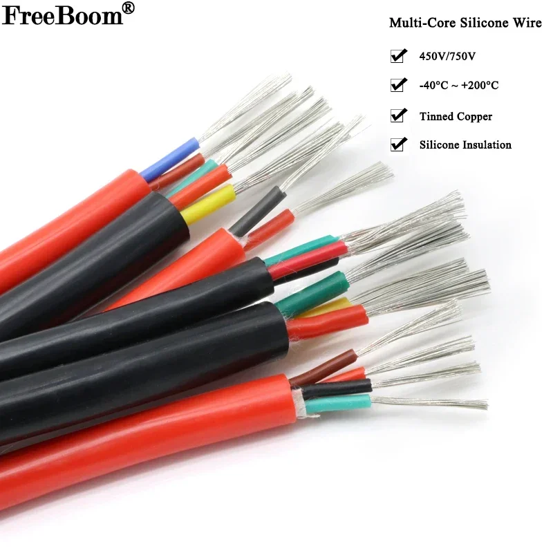 

1/5M Sq 0.3 0.5 0.75 1 1.5 2 4mm Ultra Silicone Rubber Cable 2 3 4 6 Cores Insulated Flexible Copper High Temperature Wire