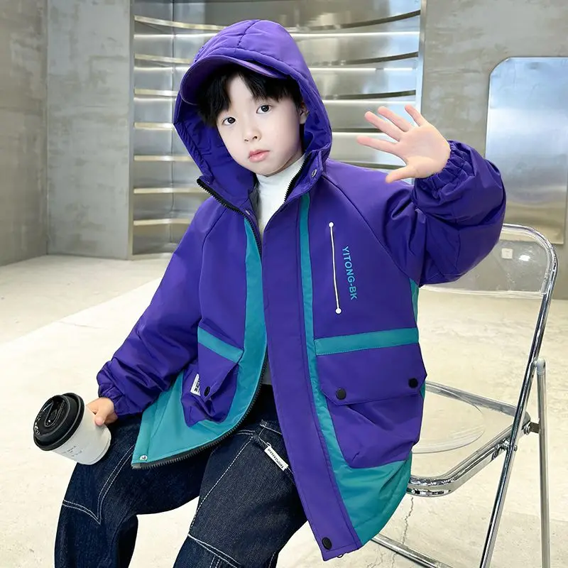 -10℃ Winter Boys Padded Jackets Children Plus Velvet Warm Parkas Thick Long Coat Kids Hooded Cotton Clothes Outerwear 5-14 Years