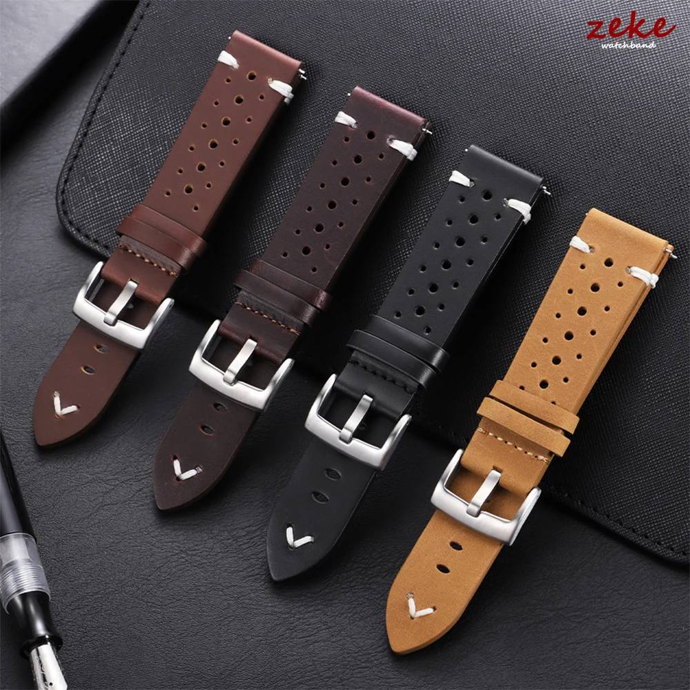Premium Vintage Echtlederarmband Herren Damen Universal Rindsleder Armband 20mm 22mm Atmungsaktives Armband Braun Sport Handgelenk Gürtel