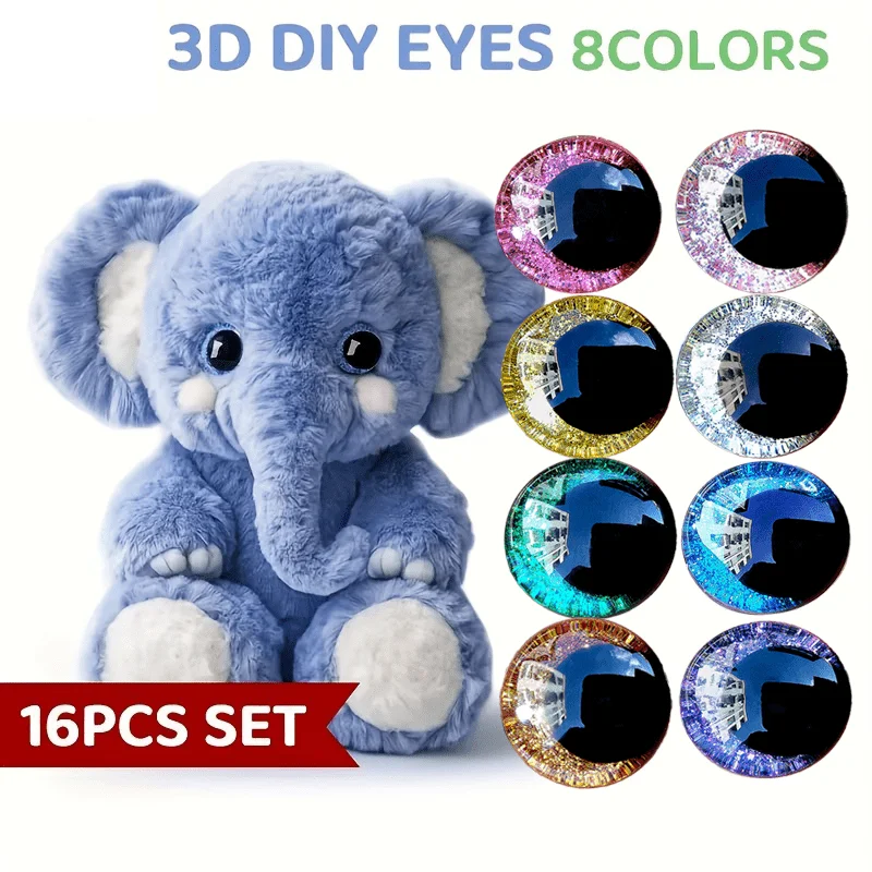 16 Stück – 8 Paar Cross-Eyed Cartoon 3D Sparkle Sicherheitsspielzeugaugen, geeignet für Häkelspielzeug, Plüschtiere, DIY-Spielzeugaugen, Tier D