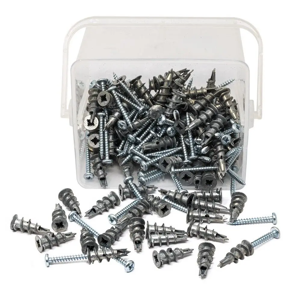 Self Drilling Drywall and Wall Anchor 3 Point Tip Zinc Alloy Plugs for Hollow Wall Material 100Pcs and Pan Hand Chipboard Screws