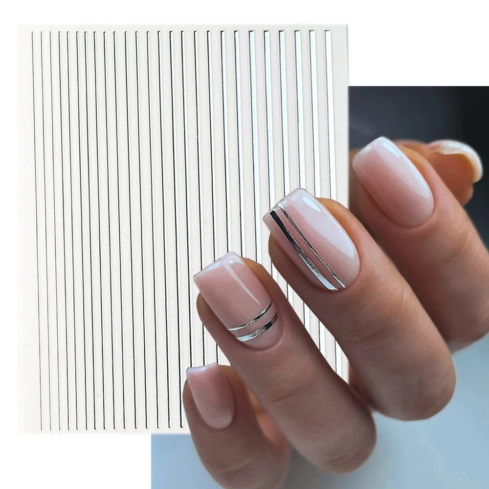 3D Silver Lines Nail Strip Stickers Holographic Laser Striping Tape Decals Self-Adhesive Metal Strip DIY Manicure Tips Sticker%5