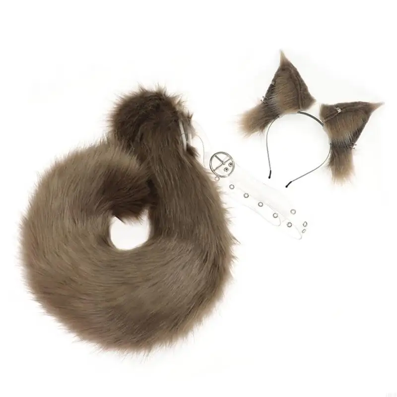 Bandeau oreilles d'écureuil avec queue d'écureuil, ensemble costumes d'animaux, 2 pièces