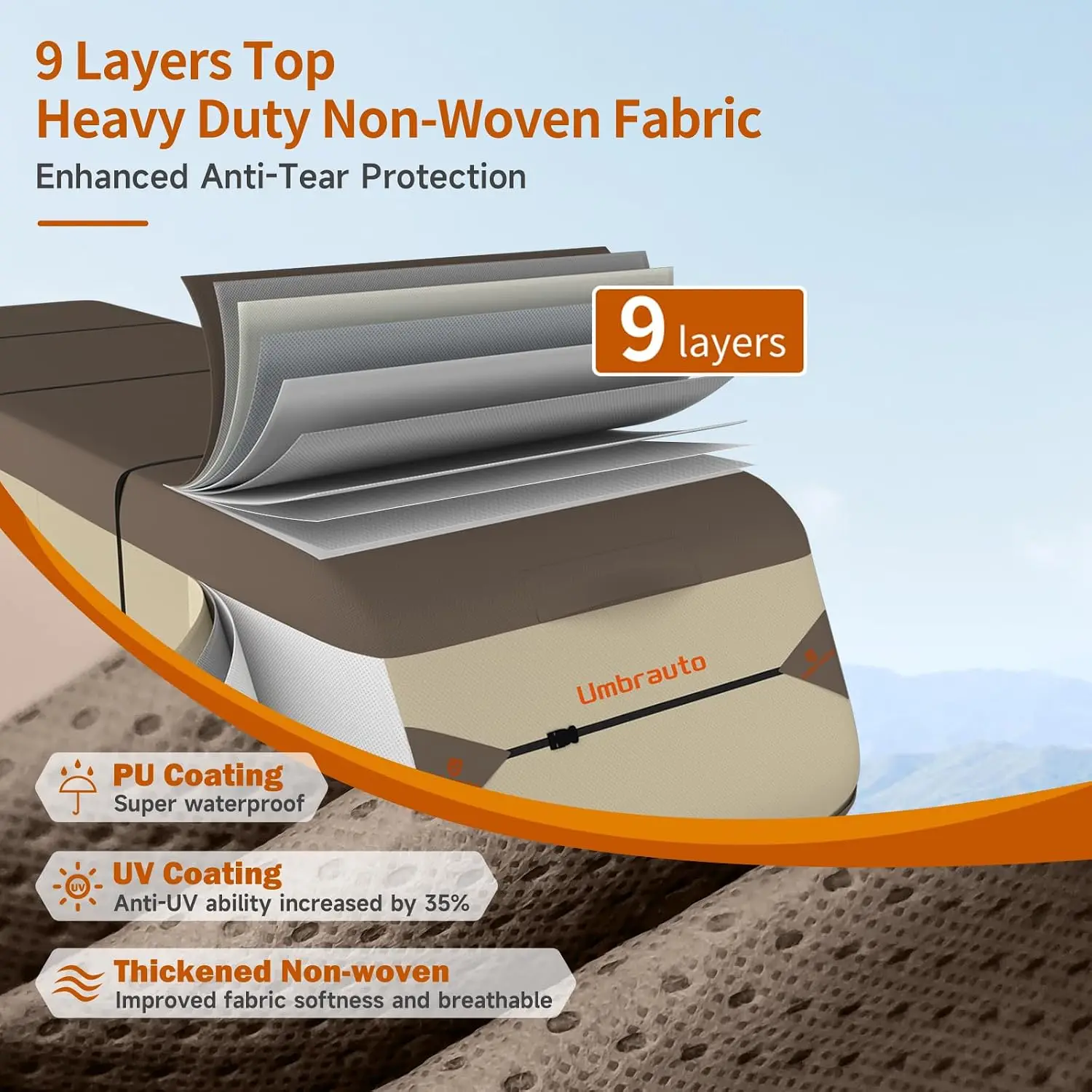 Fifth Wheel RV Cover, Fits 34' to 37', Upgraded 9-Layer Top Waterproof Windproof Camper Cover for Toy Hauler Travel Trailer, Winter Snow Protection, Includes Tongue Jack Cover and Gutter Cover