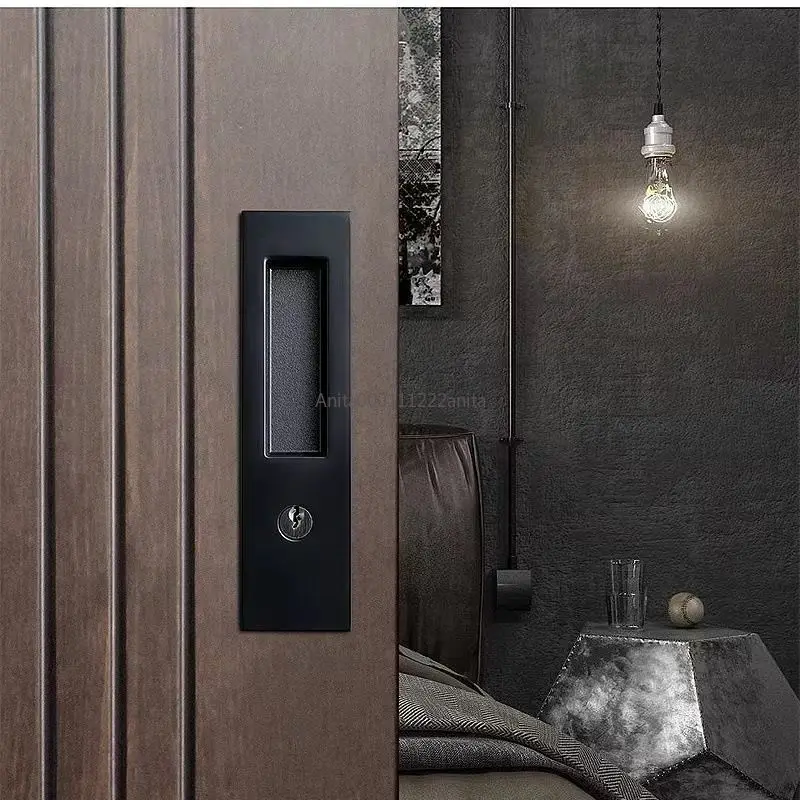 슬라이딩 도어 잠금장치 블랙 실내 발코니 주방 손잡이 욕실용 키 포함 이동식 슬라이딩 도어 훅