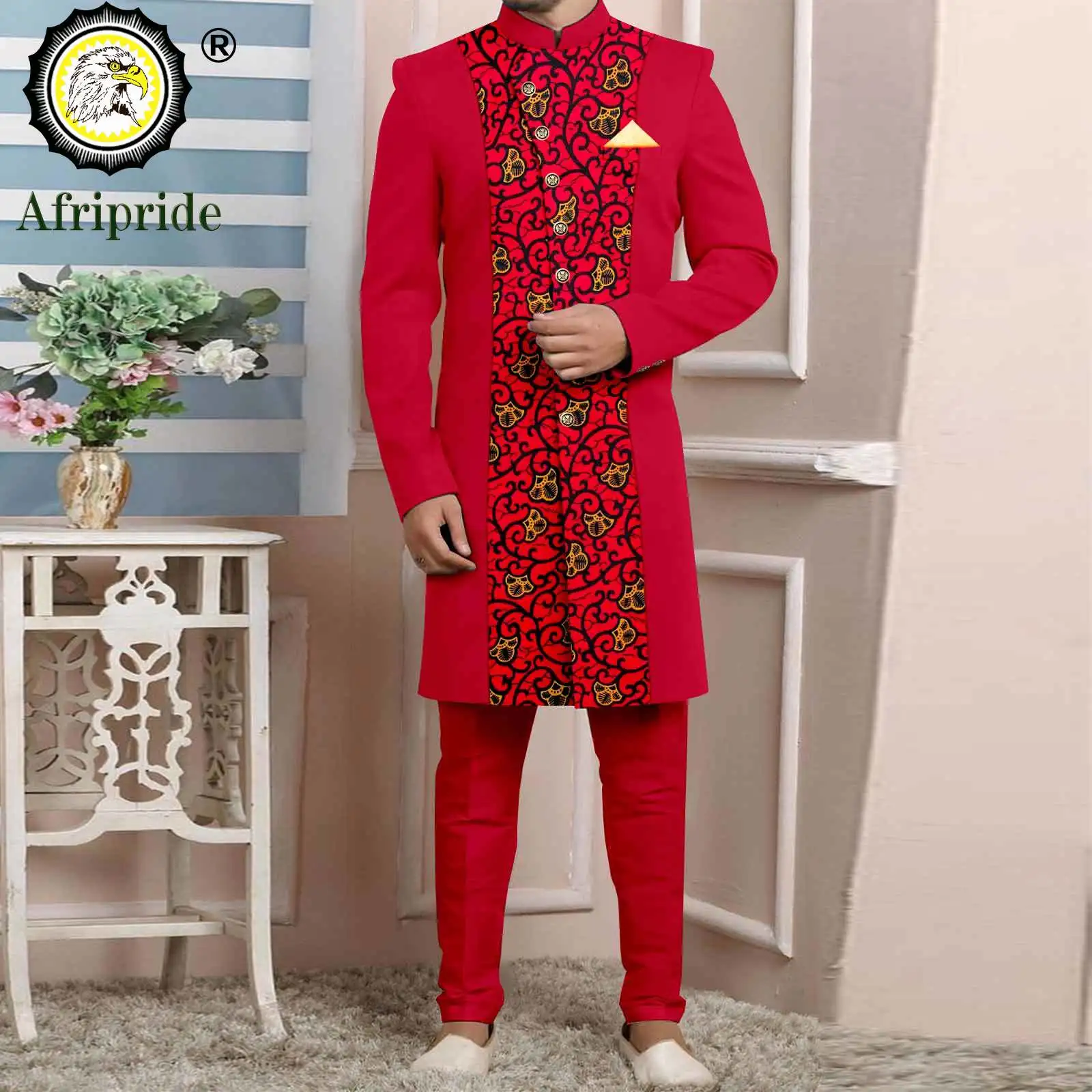 Men`s Business Suit Slim Fit Single Breasted Print Jackets and Trousers 2 Piece Set African Clothes Wedding Outfits 2416098