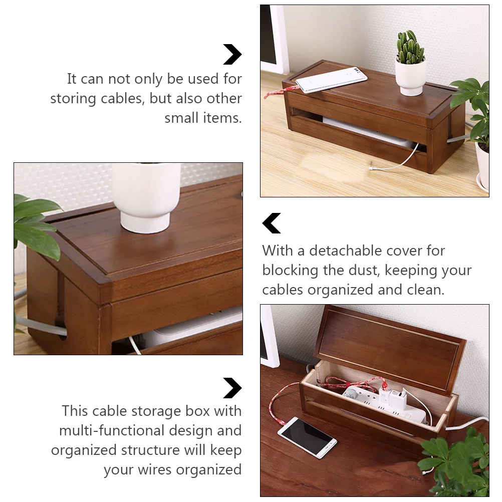 Socket Case Solid Wood Wiring Box Cable Manager Hub Storage Coffee Paulownia Main Body