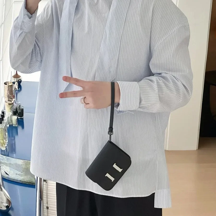 حقيبة كتف صغيرة من الجلد الطبيعي على شكل حرف H، سلسلة أنف خنزير، بصمة يد من جلد البقر، أحمر شفاه، حقيبة مربعة صغيرة، طراز عتيق