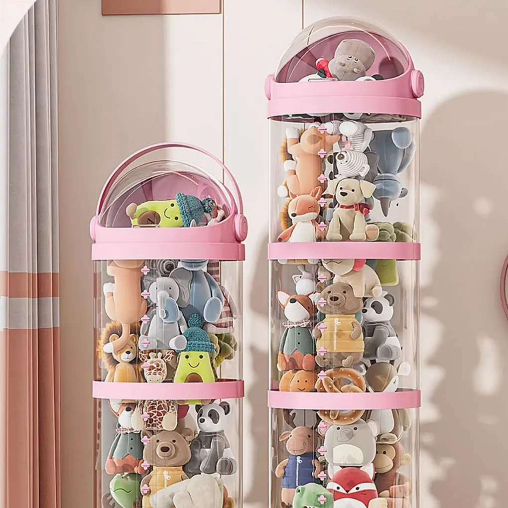 162/130cm Doll Storage Box Transparent Bucket Moistureproof Stuffed Animal Storage Tube White Pink Green Children Toy Organizer