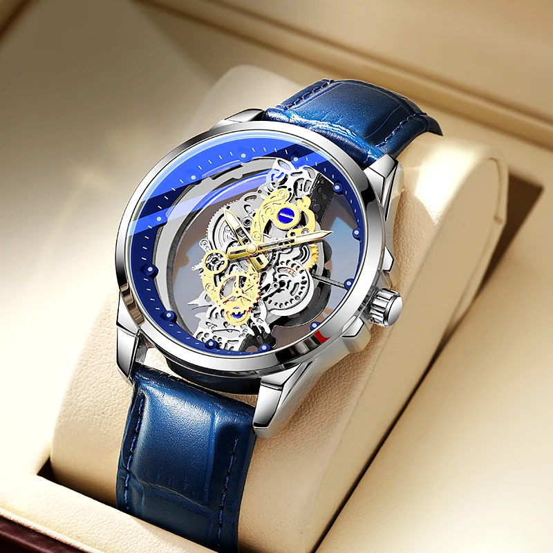 TPW Hot Trendy Fashion Wholesale Men Golden Black Blue Skeleton NOT Automatic Watch Quartz Wrist Watches Luxury 2024