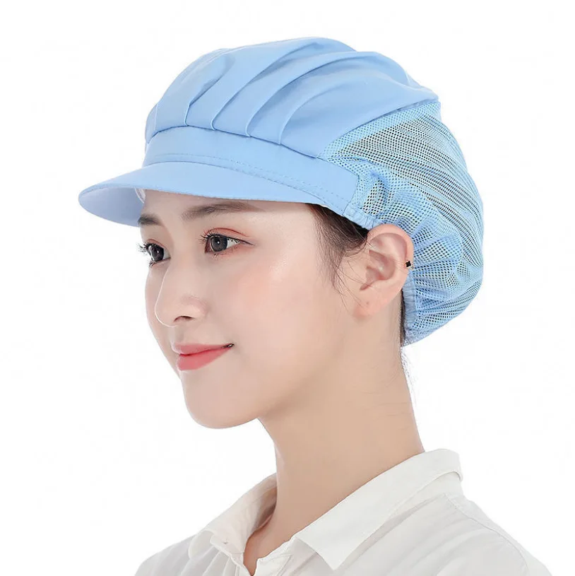 New Kitchen Work Hat Chef Hat Cooking Hygiene Hat Solid Color Baking Smoke and Dust Prevention Semi Breathable Mesh Hotel Chef H