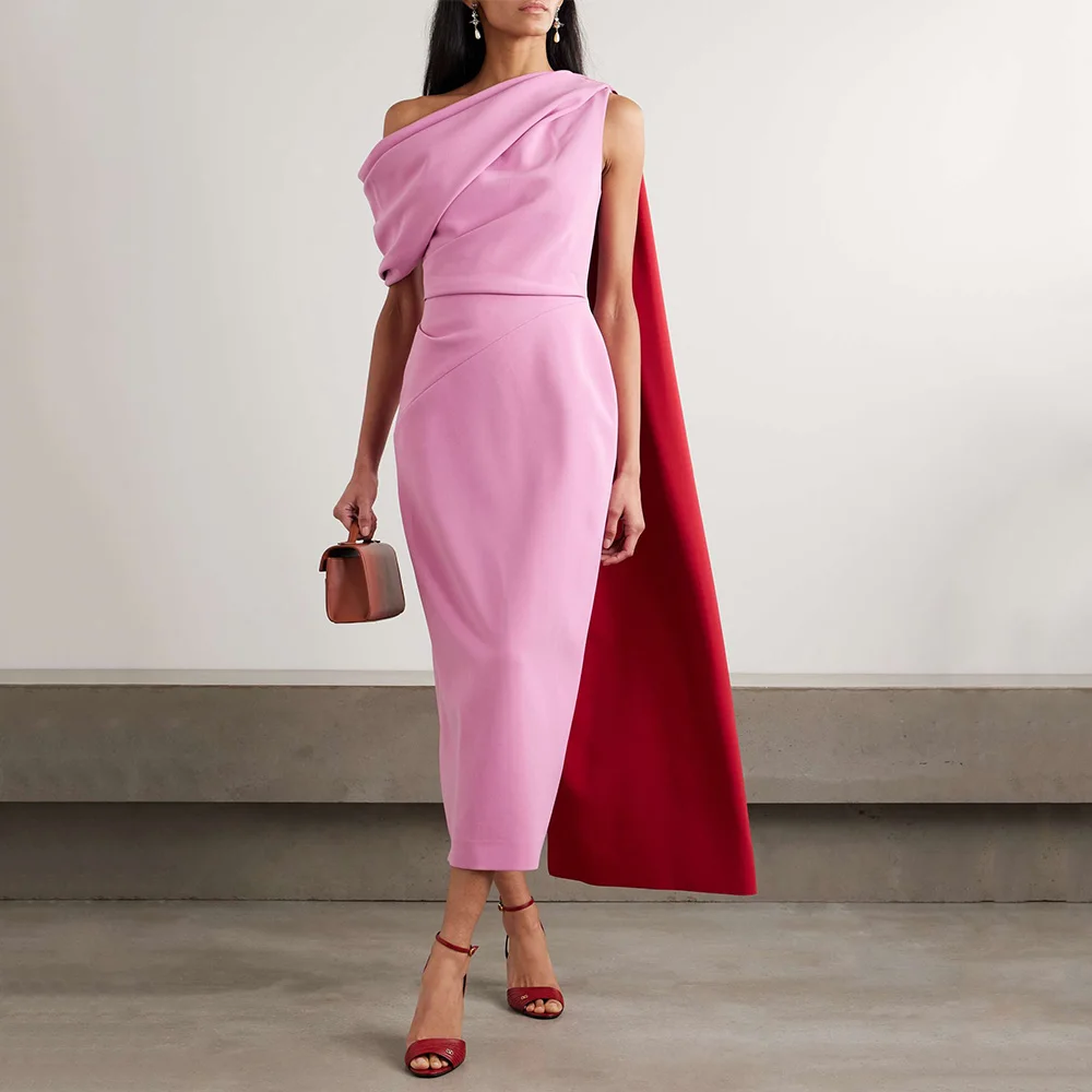 

Lilac Cocktail Dresses for Women 2025 One Shoulder Column Midi Cocktail Gowns Tea Length Draped Sheath Formal Party Dress 2025
