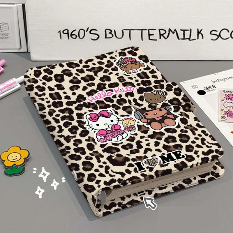Sanrio Licensed Leopard Print Hello Kitty Loose Leaf Notebook PU Leather Magnetic Buckle Journal Diary Cartoon Y2K Kawaii Gift view 2