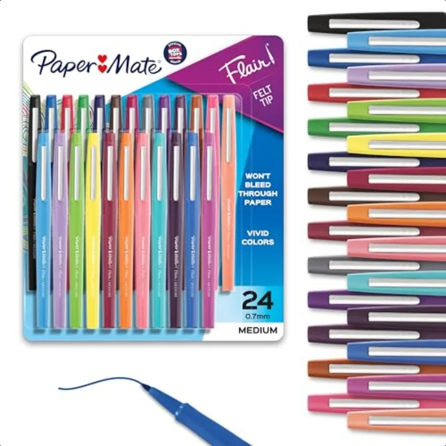 

Felt Tip Pens Flair Marker Pens Medium Point Assorted 24 Count Home Office Back to School Teacher plies