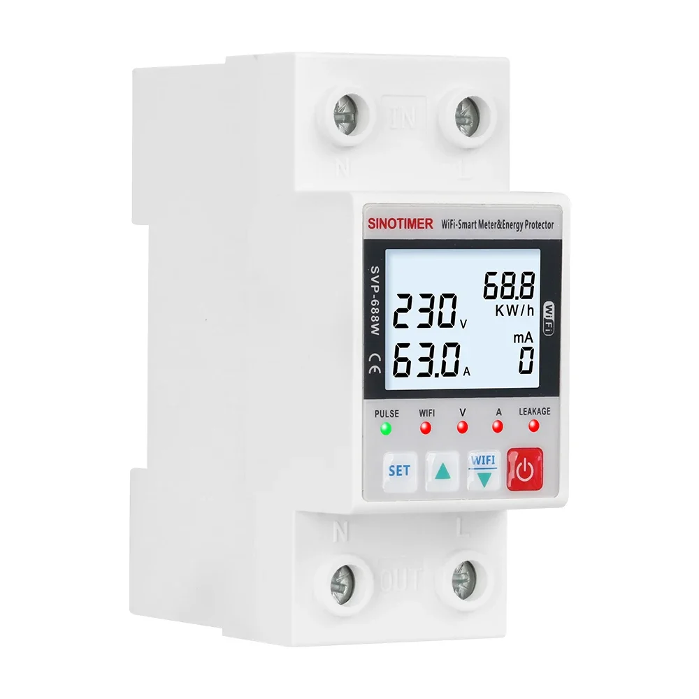 SVP688 63A 230VAC Smartlife WIFI Energy Meter kWh Metering Switch Timer with Voltage Current and Leakage Protection TUYA