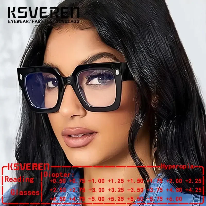 Fashion Ladies Anti Blue Light Reading Glasses Women Designer Presbyopic Eyeglasses Clear Large Frame Optical Glasses