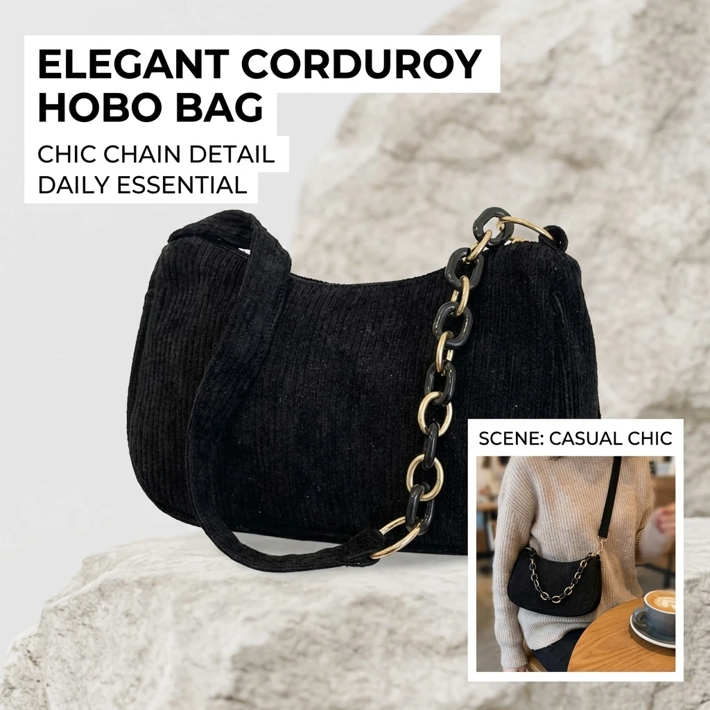 Korean Fashion Vintage Handbags Women Autumn Winter Corduroy Underarm Bag Zipper Shoulder Small Bags Female Soft Casual Clutch