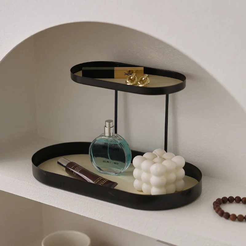 

Cosmetics Storage Box Aromatherapy Desktop Tray Washroom Dresser Entrance Key Perfume Shelf Iron
