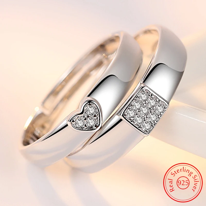 

Real 925 Sterling Silver Woman's High Quality Jewelry New Crystal Zircon Heart Couple Ring For Man XY0398