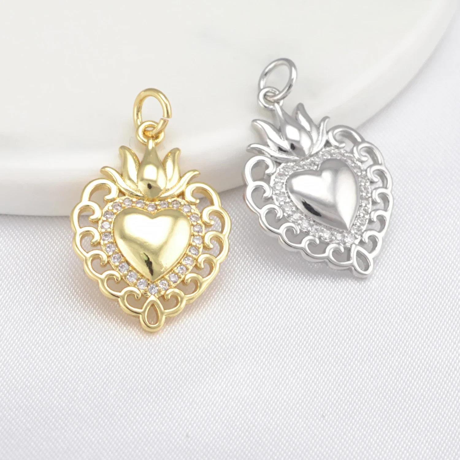 8 Pcs Fashion Pendants DIY Necklace Earring Making Butterfly Guitar Christian Heart Hollow Charms Copper Plated Zircon Jewelry