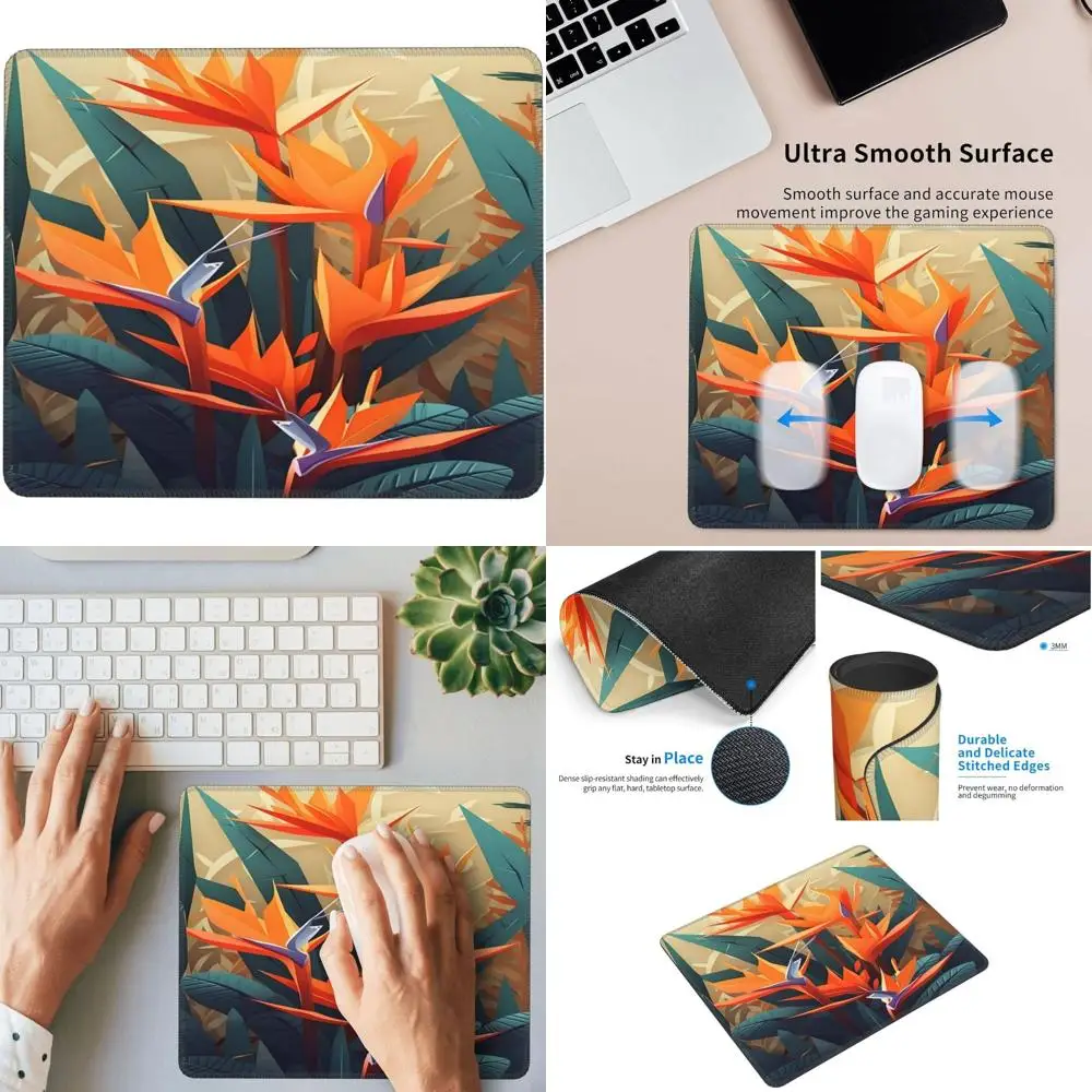 

Коврик для игровой мыши Tropical Bird of Paradise, 7,9 x 9,5 дюймов, с прошитым краем и противоскользящей резиновой основой