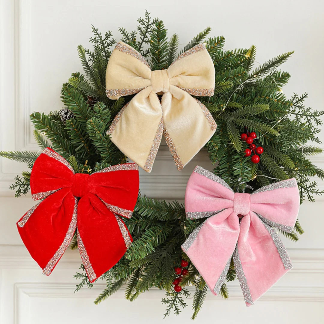 Christmas Bow Christmas Tree Ornament Large Red Soft Bow Door Wall Wreath Garland Decor New Year Xmas Home Party Decoration