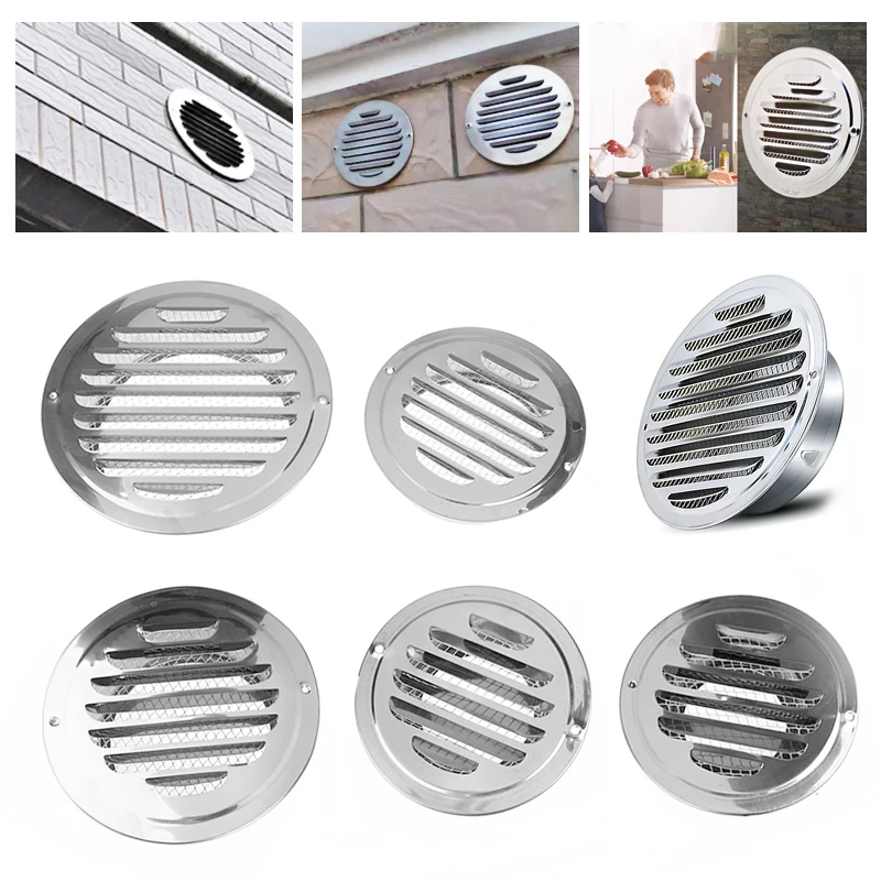 70/80/100/120/150MM Round 201 Stainless Steel Air Vent Grille Insect Protection Home Exterior Wall Ducting Ventilation Tools DIY