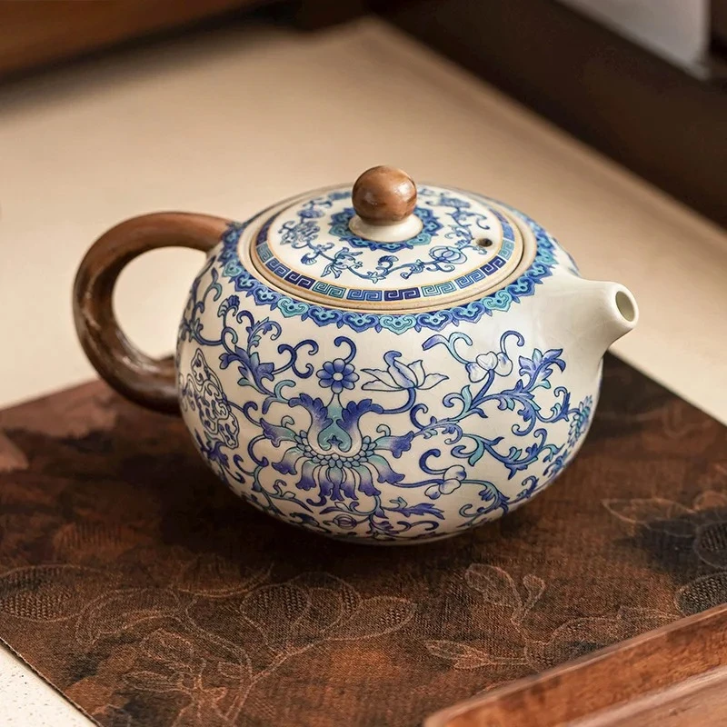 Ru Kiln Blau-Weiß Keramik Teekanne Kreativer Teebereiter Retro Handgefertigte Teekanne Kung Fu Teeservice Haushalts-Teegeschirr Tee-Infuser