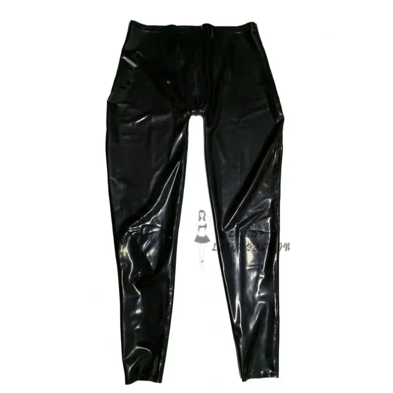 Men Rubber Trousers Latex Leggings Pants Crotch Zipper