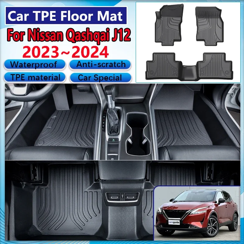

For Nissan Qashqai J12 2023 2024 LHD Car Floor Mat Dirt-resistant Mud Carpet Full TPE Foot Pads Leather Cushion Auto Accessories