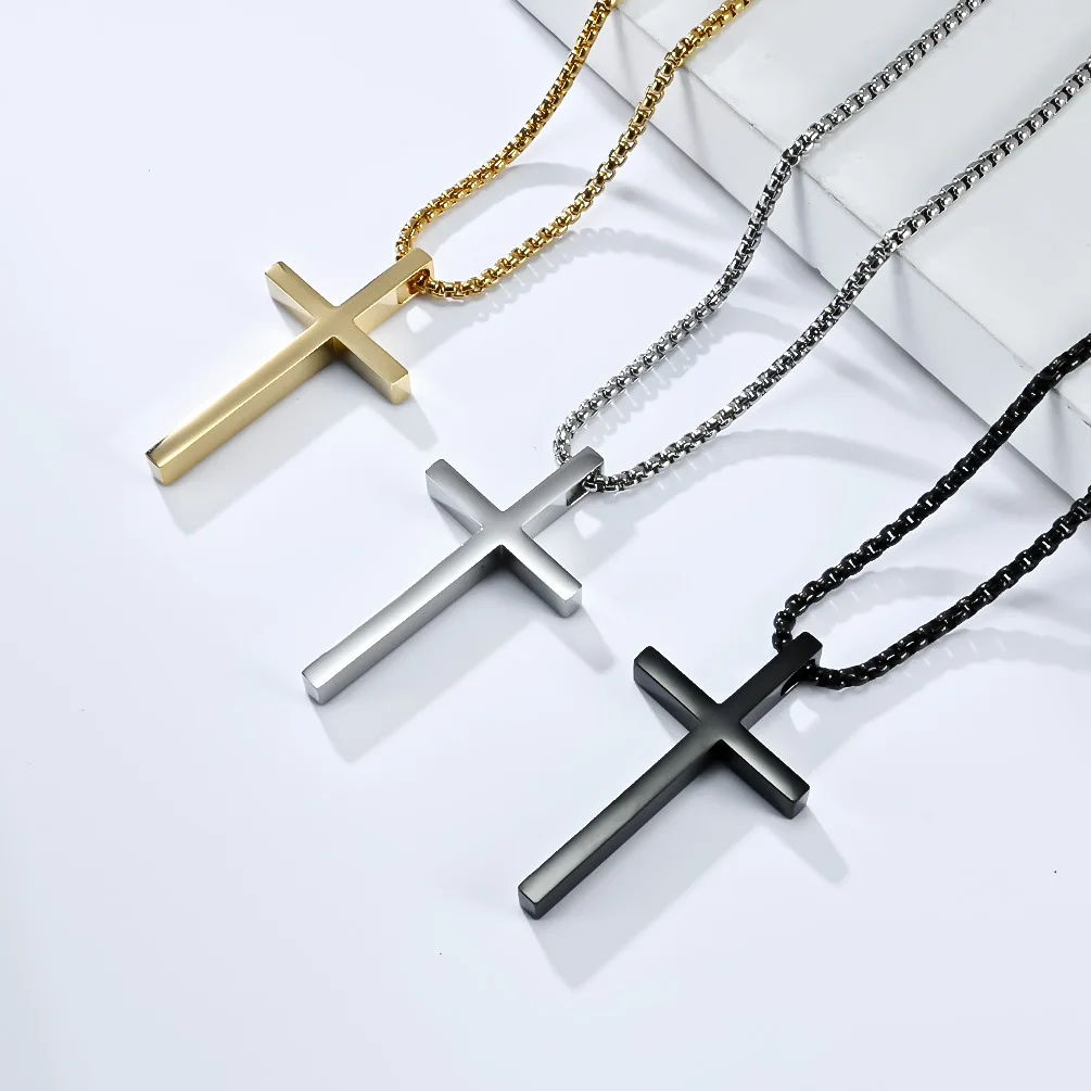 

Simple fashion stainless steel cross necklace glossy niche personality men and women wear sweater chain pendant