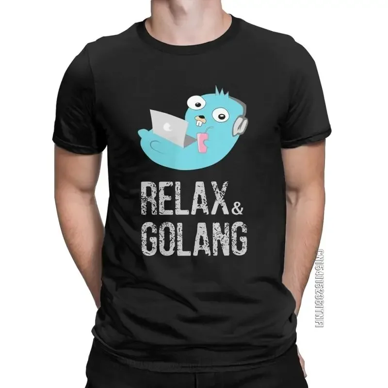 Relaxing Gopher Golang Go T Shirt Men Cotton Casual Crewneck