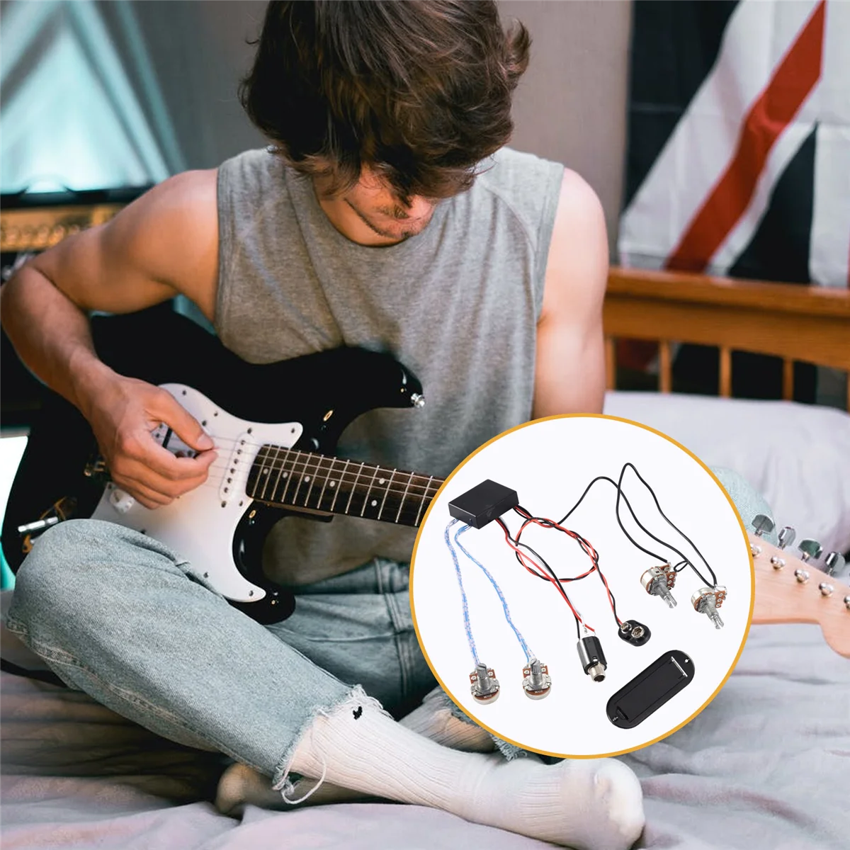 2 Band Active Bass กีตาร์ EQ Equalizer Preamp Circuit Pickup สีดํา