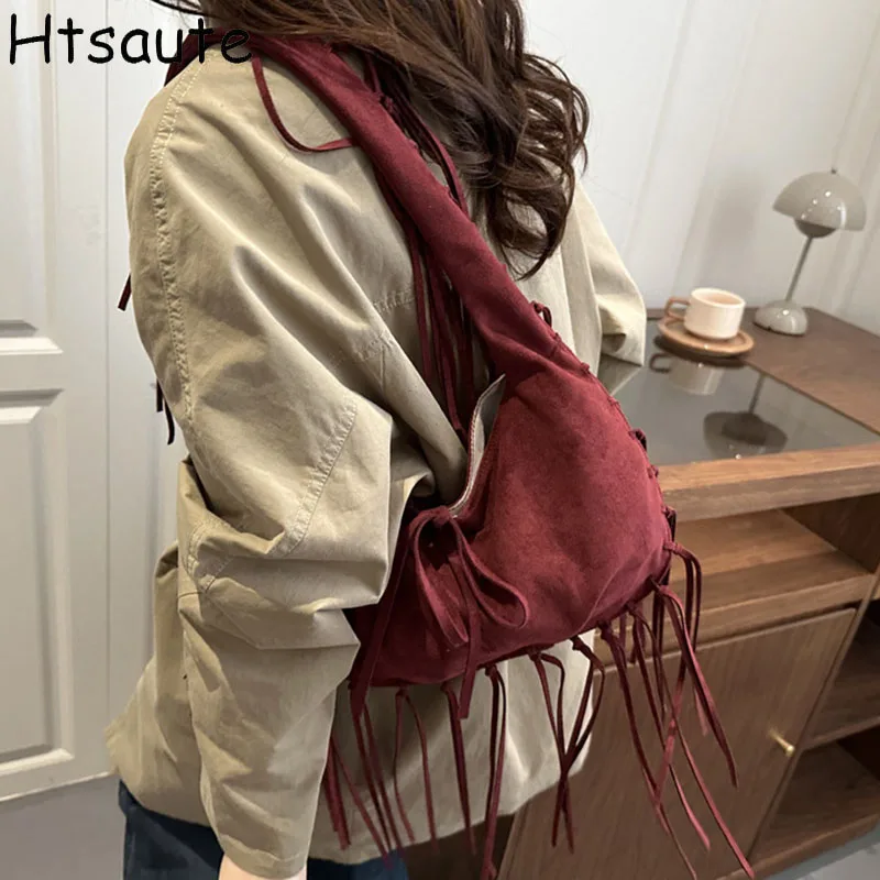 Large Capacity Tassel Crossbody Bags Versatile and Stylish New Women's Crossbody Bag, Genuine Cowhide Shoulder Bag Top-handle