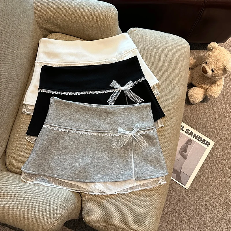 

Low Waist A-Line Skirt with Lace Patchwork for Women Summer New Style Sexy Girl Sweet Style Knot Slim Fit