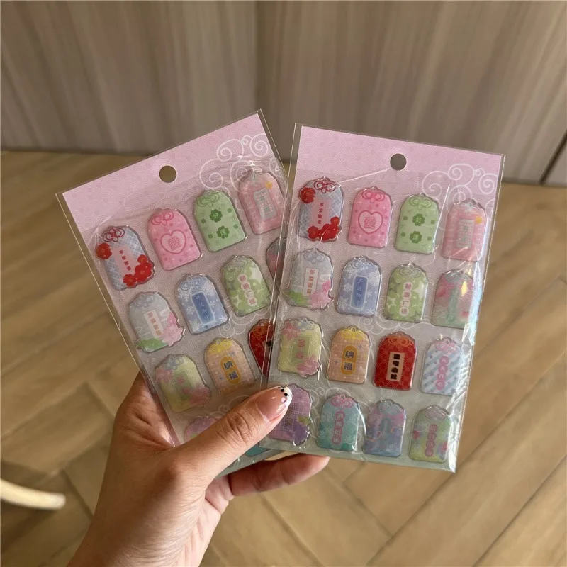 

Japanese Amulet Stickers Resin 3D Relief Decals with Blessings Cute Cartoon INS Style Aesthetic Vinyl for Journal Phone Case