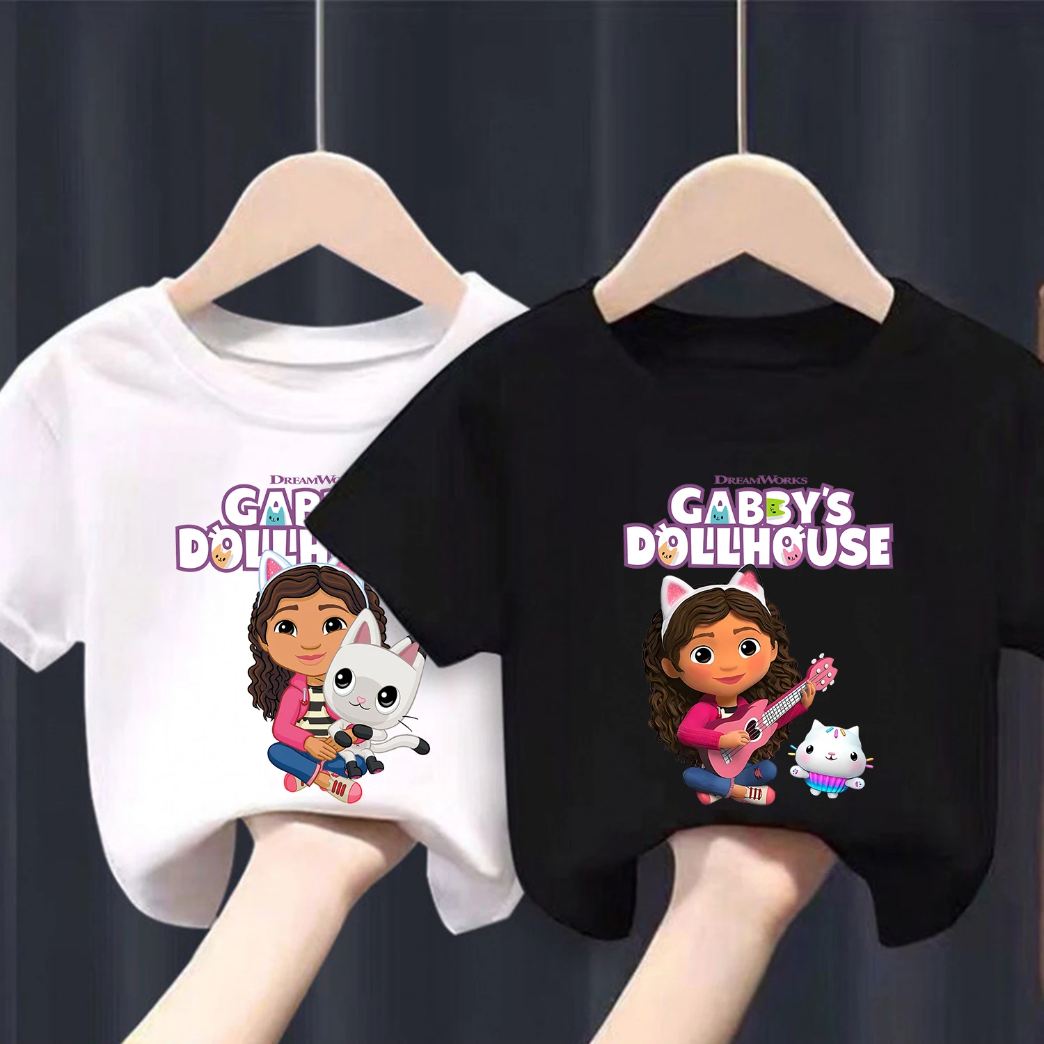 T-shirt dla dzieci Cute Cartoon czarny biały bawełniany t-shirt z krótkim rękawem luźne ubrania prezent dla dzieci