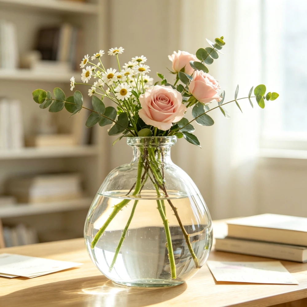 Simple Transparent Glass Round Vase Plant Propagation Living Room Flower Arrangement Container Home Wedding Office Table Decor