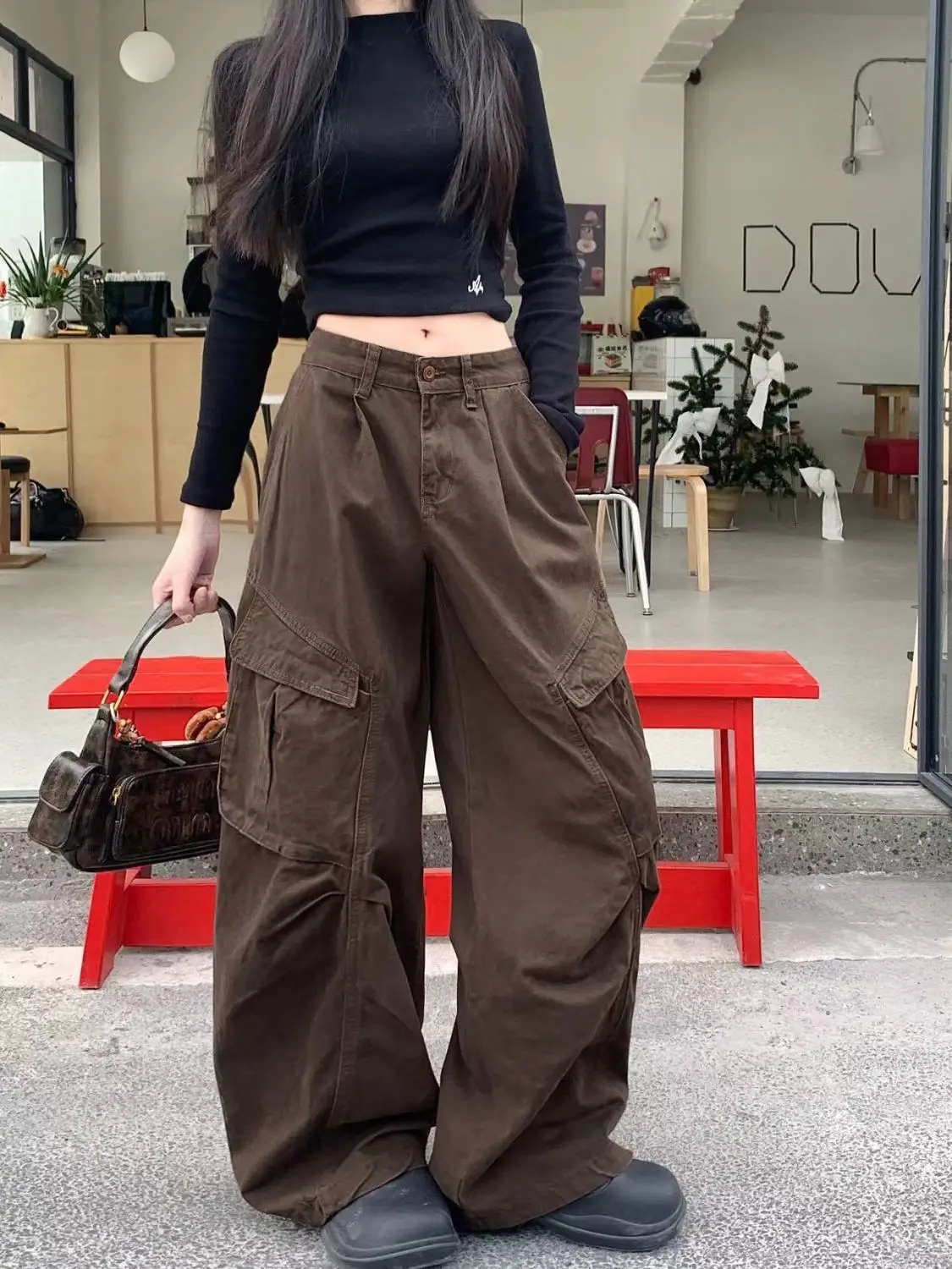 

Streetwear Mutil Pockets Harajuku Brown Jeans 2025 Autumn Vintage Aesthetic Loose Baggy Denim Pants Y2K Wide Leg Punk Trousers