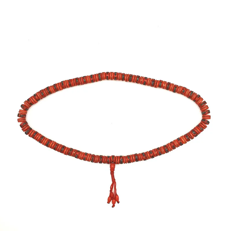 BRO001 Tibet Yak Bone 108 Prayer Beads Dyed Red Yak Bone Prayer Mala 12x5mm