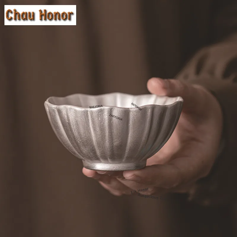 ZAEYORIA 100ml Handmade Silver-plate Petal Teacup Luxury Tea Bowl Tea-tasting Smelling Cup Chazhan Master Cups Chinese Tea Set
