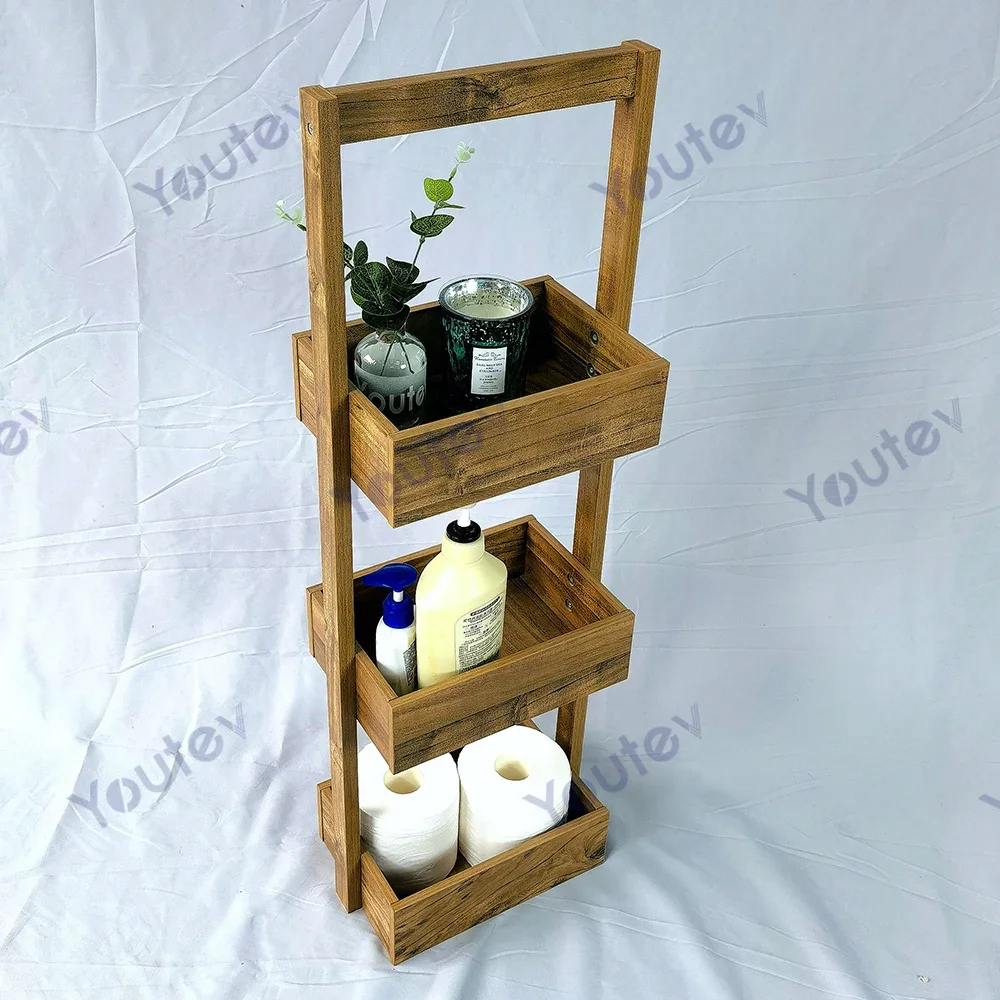 3-tier Bathroom Shower Caddy Shelf Wooden Storage Organizer Corner Rack for Bathroom Living Room and Bedroom