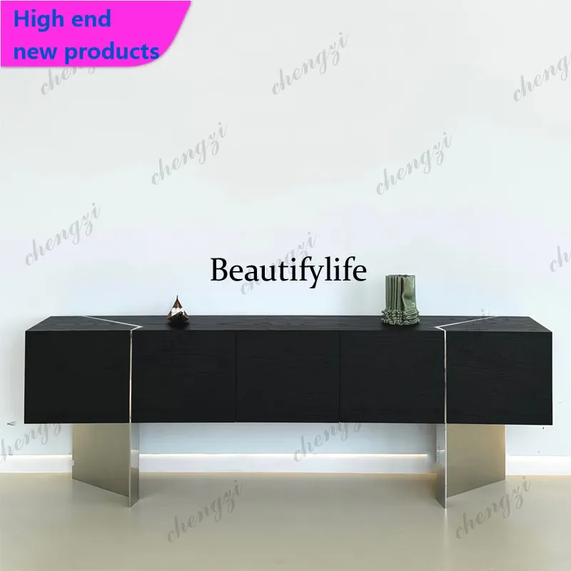 Italian minimalist designer creative solid wood black side cabinet, villa home wall-mounted entryway storage cabinetA68