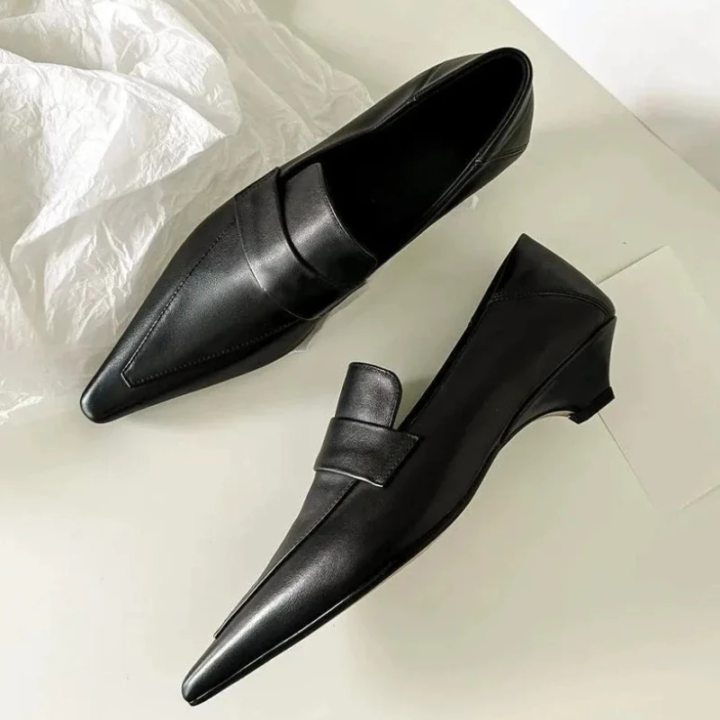 

Elegant Kitten Heel Women Pumps Sexy Pointed-Toe Soft Leather Women Loafers Comfort Office Formal Shoes Ladies Zapatos De Mujer